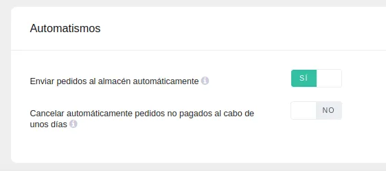 Nueva sección automatismos en pedidos