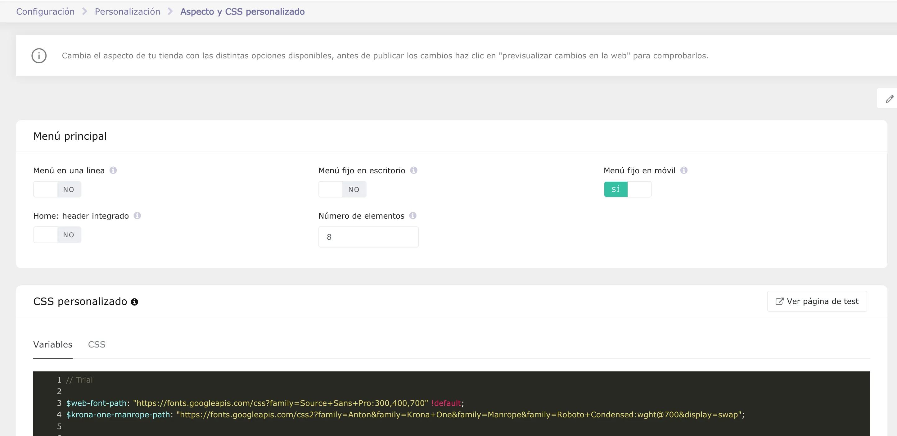 Nuevas opciones de personalización del aspecto del menú principal