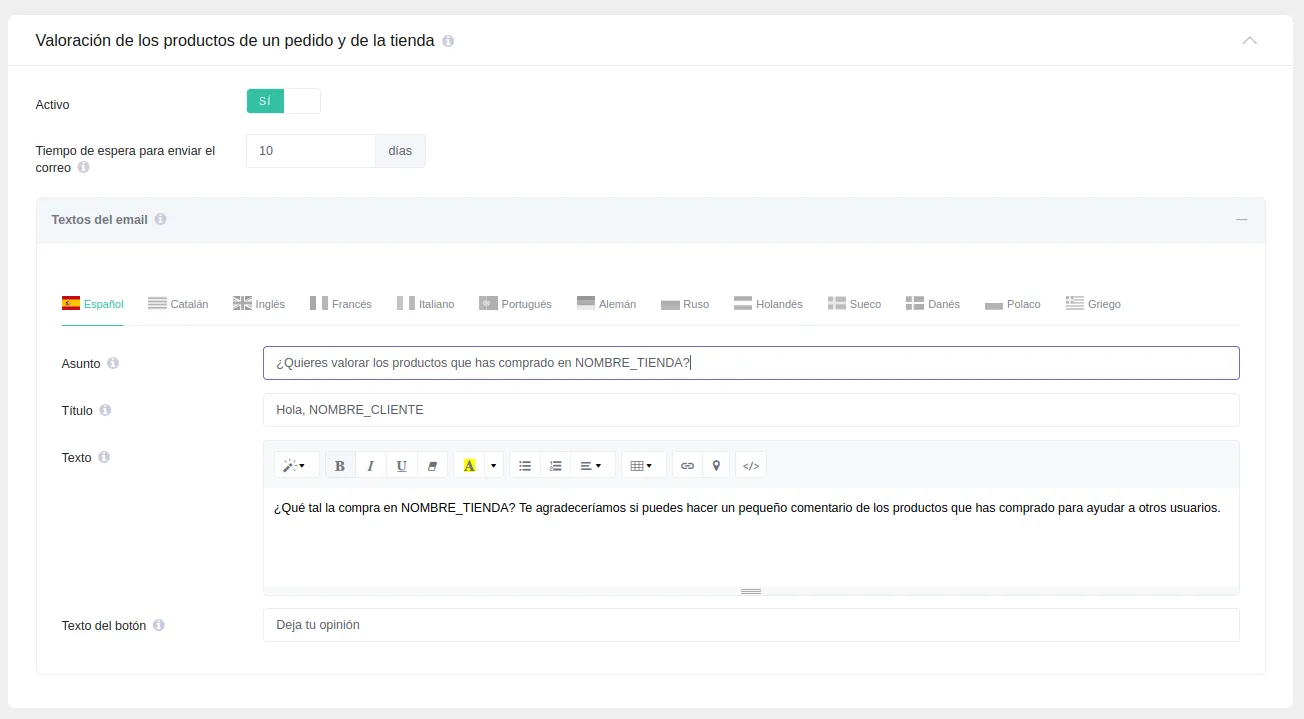 Comentarios de productos y de tu tienda: Más configurable y más usabilidad