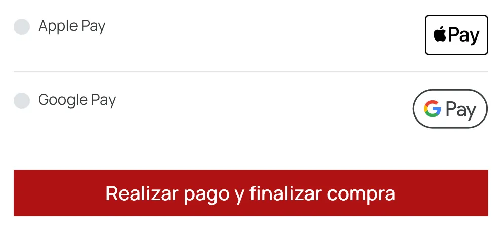 Apple Pay y Google Pay como opciones de pago